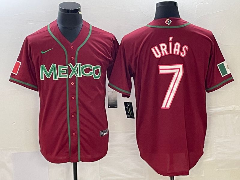 Men 2023 World Cub Mexico 7 Urias Red Nike MLB Jersey12